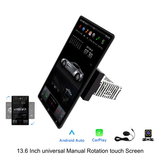 KSPIV Manual Rotation 13.6 Inch Universal Double Din Car Stereo Carplay Android Auto with Adjustable Front Panel Support Voice Control DSP AHD Radio
