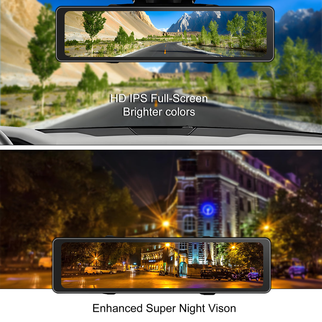 Upgraded 11.88'' Rear View Mirror Camera Mirror Dash Cam Front and Rear 1080P Backup Camera Full Touch Screen with Loop Recording, G-Sensor Night Vision 170° Wide Angle