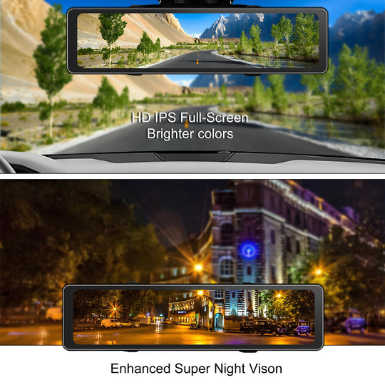 Upgraded 11.88'' Rear View Mirror Camera Mirror Dash Cam Front and Rear 1080P Backup Camera Full Touch Screen with Loop Recording, G-Sensor Night Vision 170° Wide Angle