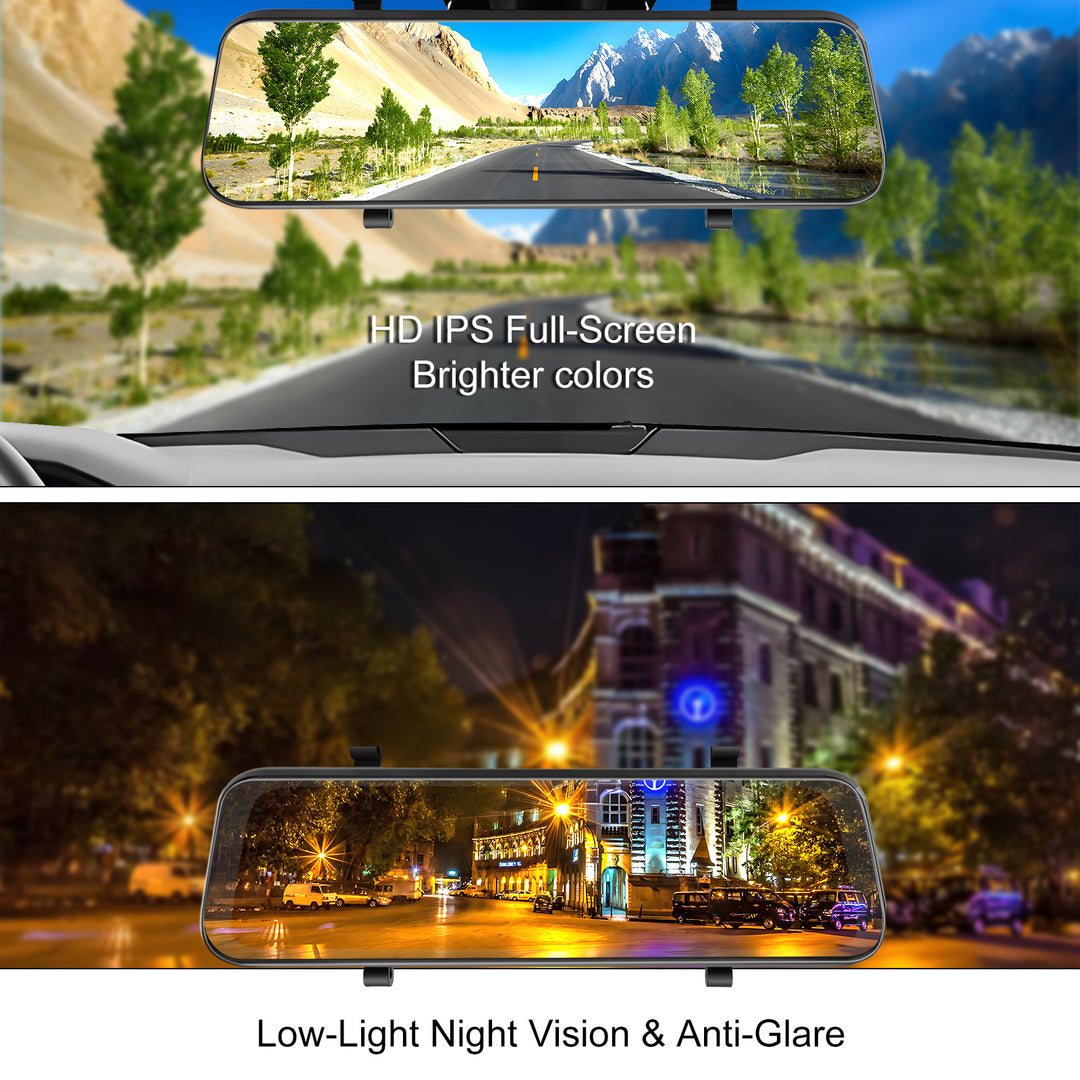 9.66 Inch Touch Screen Dual Lens Car DVR Dash Cam IPS Streaming Smart GPS Streaming Rearview Mirror for Safe Driving