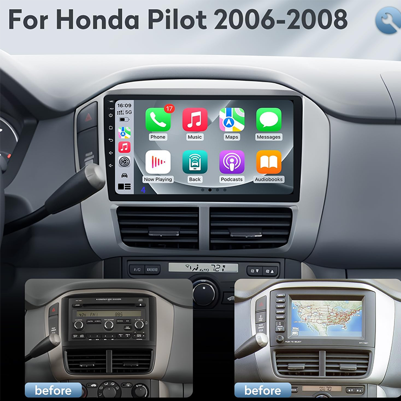 9 Inch Car Stereo Radio for Honda Pilot 2006- Wireless Carplay Android Auto GPS Navigation WIFI 4G Multimedia Player Head Unit