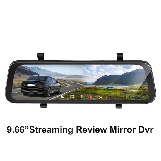 9.66 Inch Touch Screen Dual Lens Car DVR Dash Cam IPS Streaming Smart GPS Streaming Rearview Mirror for Safe Driving