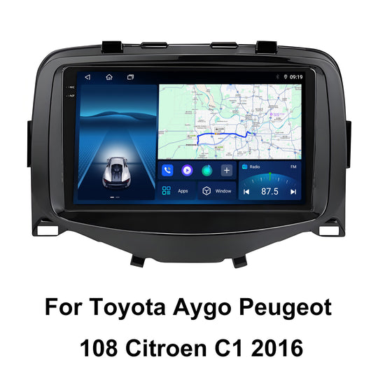 9.5 Inch 2K Touch Screen for Toyota Aygo Peugeot 108 Citroen C1 2016 Radio, Android Car Stereo with Carplay Android Auto in Dash GPS Navigation Bluetooth WIFI FM Steering Wheel Controls