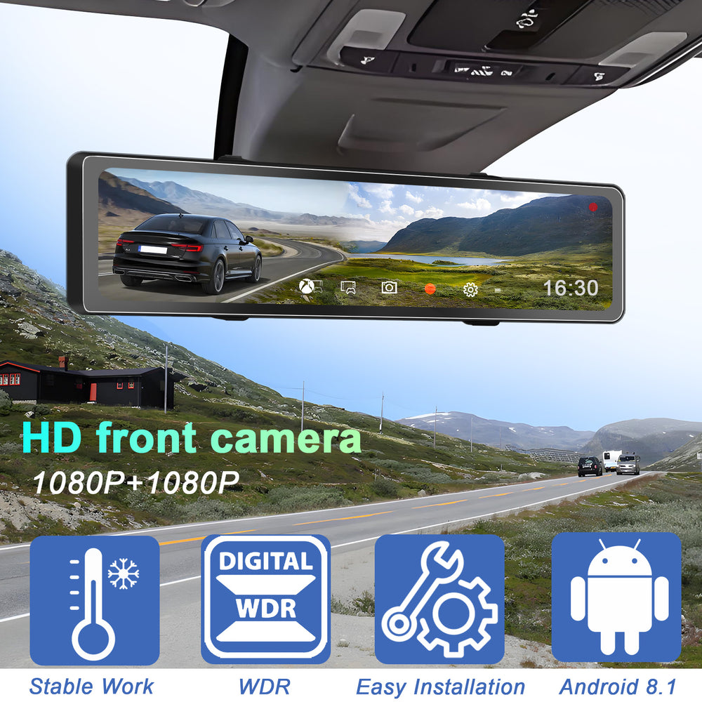 Upgraded 11.88'' Rear View Mirror Camera Mirror Dash Cam Front and Rear 1080P Backup Camera Full Touch Screen with Loop Recording, G-Sensor Night Vision 170° Wide Angle