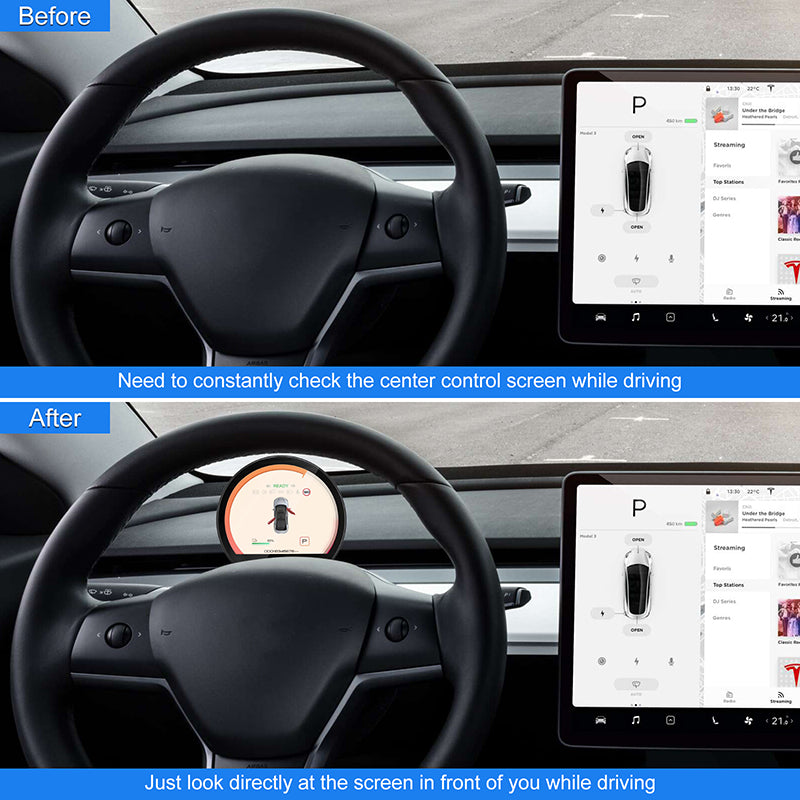 KSPIV Linux System Mini LCD Dashboard For Tesla Model 3/Y 2017-2022 Smart Digital Speed Mileage Meter Driver Head Up Display Panel
