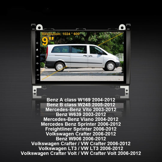 Android 9 Car Radio Audio Video Player GPS Carplay for Mercedes Benz Viano/Vito/Sprinter/A Class W169/B Class W245 2004-2012
