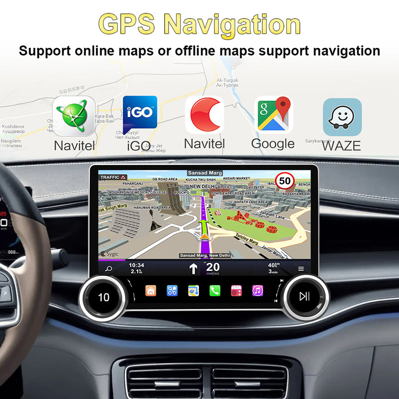 KSPIV Universal 10.1 inch Double Knob Car Multimedia Video Player CarPlay Android Auto Pixel 1280*720 GPS Bluetooth Stereo
