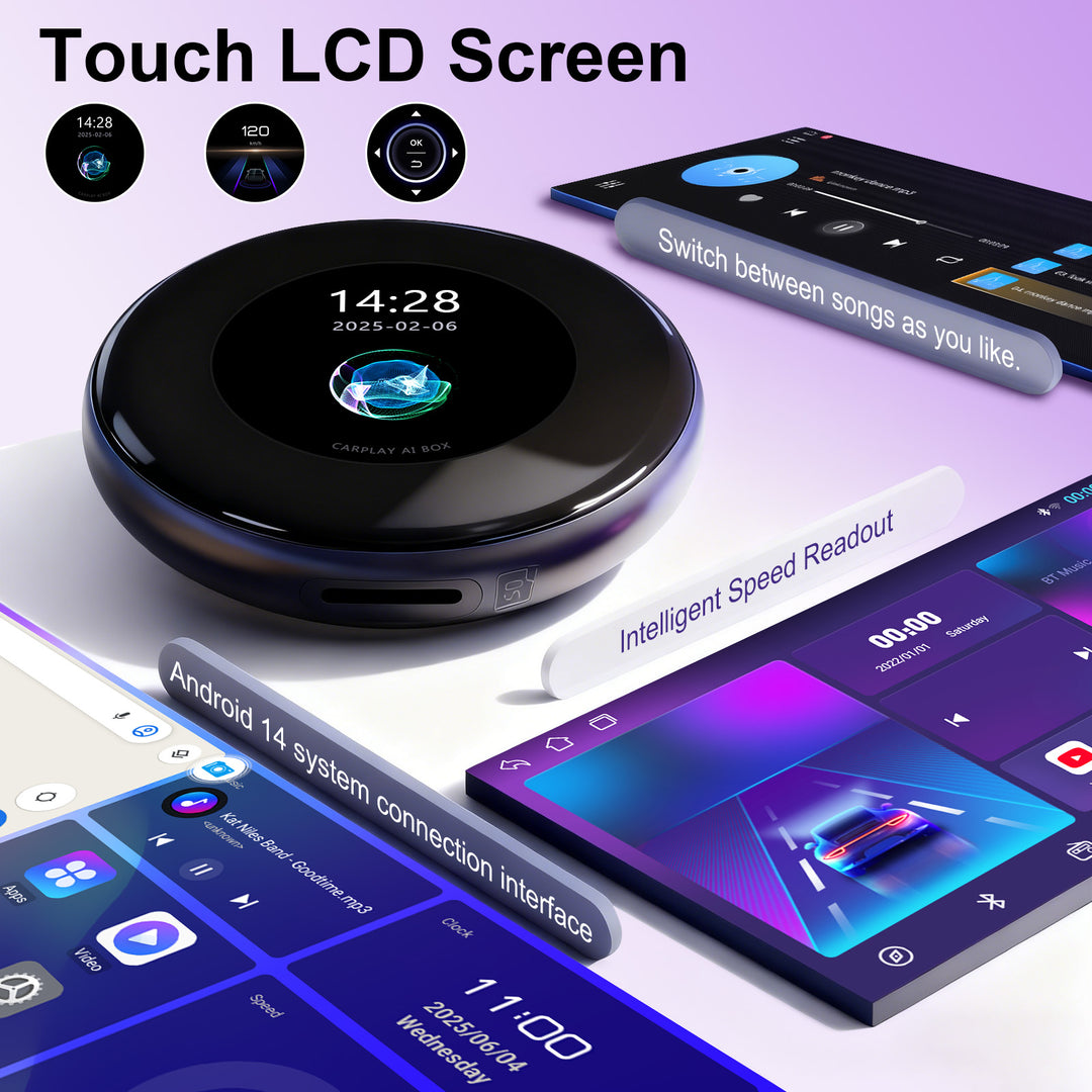 Kspiv 3.2 inch Touch Screen CarPlay Ai Box with Android 14 Qualcomm 6125, Wireless CarPlay Android Auto Adapter with YouTube Disney+ Apps, Support Video Output 4G SIM & Dual WiFi OTA Update,Plug&Play