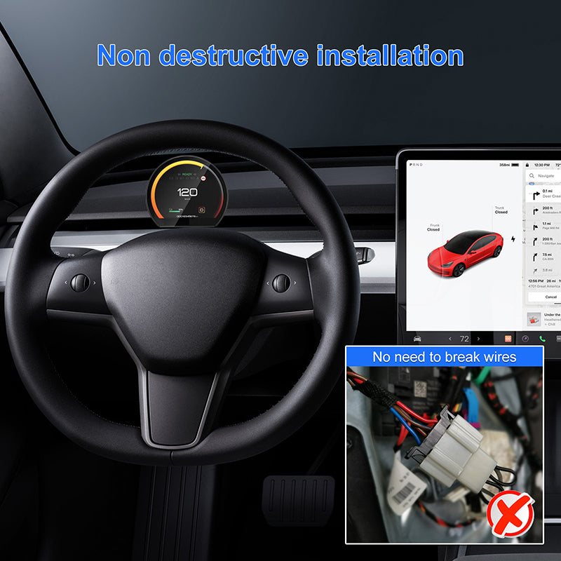 KSPIV Linux System Mini LCD Dashboard For Tesla Model 3/Y 2017-2022 Smart Digital Speed Mileage Meter Driver Head Up Display Panel