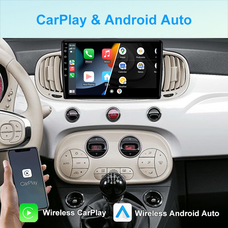Android12 QLED 9‘’ Screen Car Radio For Fiat 500 500L 2015 2016 2017- Stereo 1Din Autoaudio Carplay WIFI GPS Navigation Player