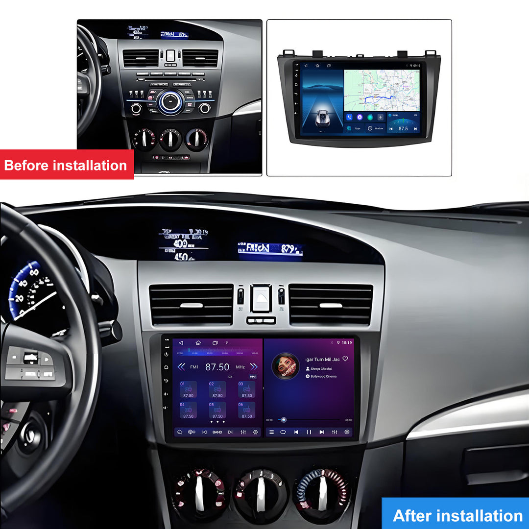 9 Inch Touch Screen for Mazda 3 2010-2012 Radio, Android Car Stereo with Carplay Android Auto in Dash GPS Navigation Bluetooth WIFI FM Steering Wheel Controls