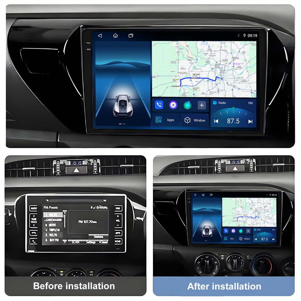 10 Inch Touch Screen for Toyota Hilux 2015-2020 Radio, Android Car Stereo with Carplay Android Auto in Dash GPS Navigation Bluetooth WIFI FM Steering Wheel Controls