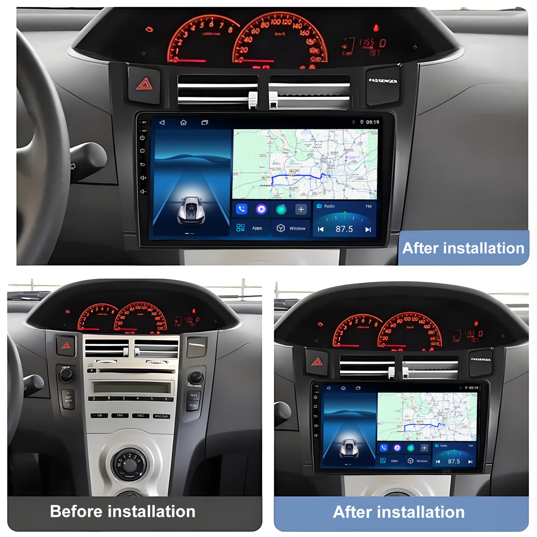 9 Inch Touch Screen for Toyota Yaris 2005-2012 Radio, Android Car Stereo with Carplay Android Auto in Dash GPS Navigation Bluetooth WIFI FM Steering Wheel Controls
