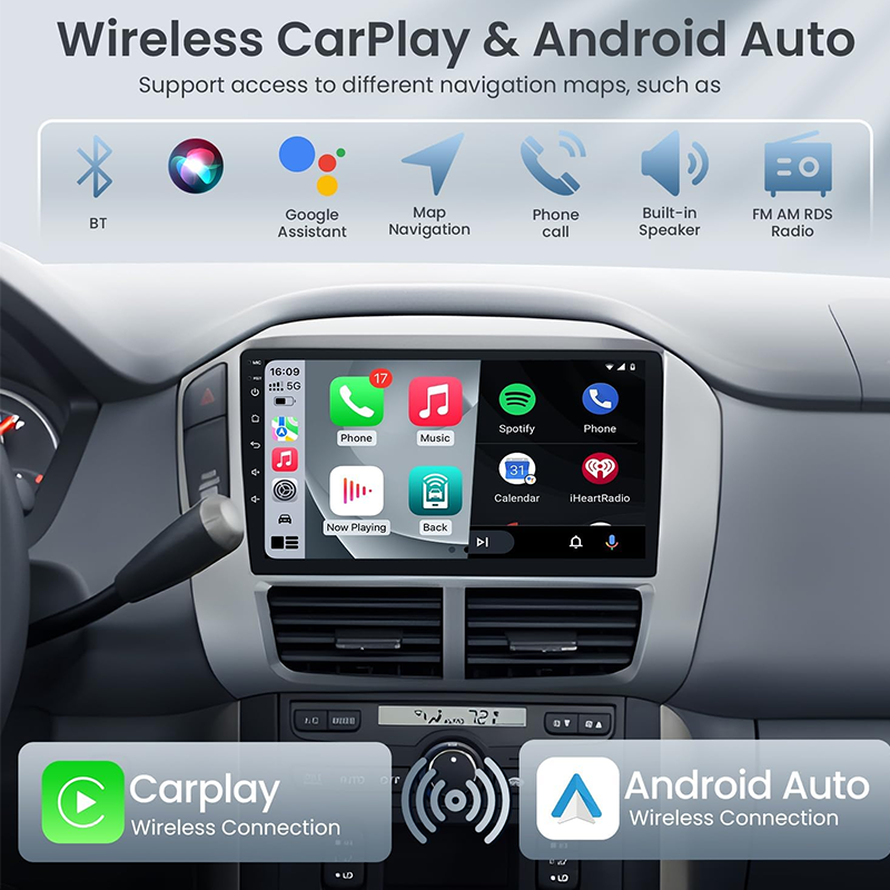9 Inch Car Stereo Radio for Honda Pilot 2006- Wireless Carplay Android Auto GPS Navigation WIFI 4G Multimedia Player Head Unit