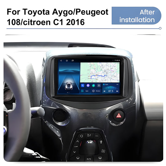 9.5 Inch 2K Touch Screen for Toyota Aygo Peugeot 108 Citroen C1 2016 Radio, Android Car Stereo with Carplay Android Auto in Dash GPS Navigation Bluetooth WIFI FM Steering Wheel Controls