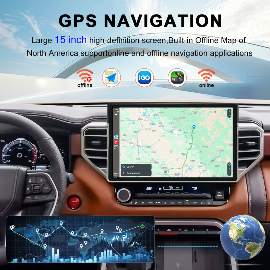 15 Inch Car Multimedia GPS Navigation Radio Player with Android Touch Screen carplay 360 Carplay 4G for Toyota Tundra Sequoia 2022-