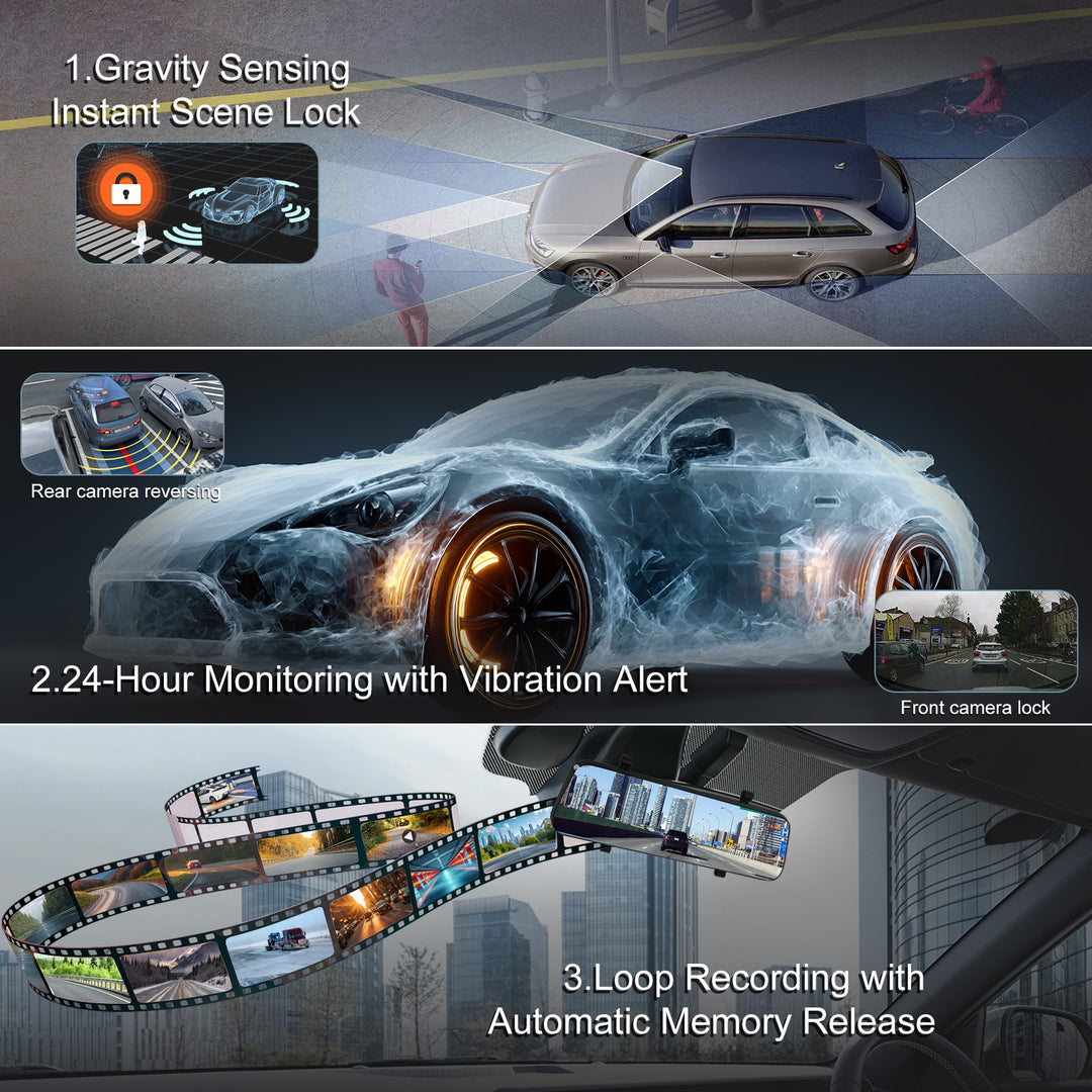 9.66 Inch Touch Screen Dual Lens Car DVR Dash Cam IPS Streaming Smart GPS Streaming Rearview Mirror for Safe Driving