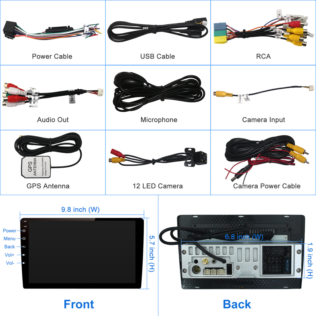 10.1" Android Car Stereo Single Din Universal with Carplay Android Auto IPS Screen
