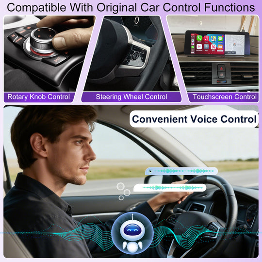 Kspiv 3.2 inch Touch Screen CarPlay Ai Box with Android 14 Qualcomm 6125, Wireless CarPlay Android Auto Adapter with YouTube Disney+ Apps, Support Video Output 4G SIM & Dual WiFi OTA Update,Plug&Play