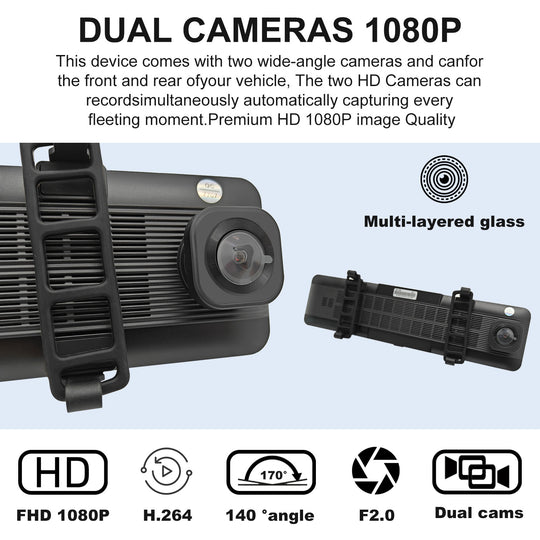 Upgraded 11.88'' Rear View Mirror Camera Mirror Dash Cam Front and Rear 1080P Backup Camera Full Touch Screen with Loop Recording, G-Sensor Night Vision 170° Wide Angle