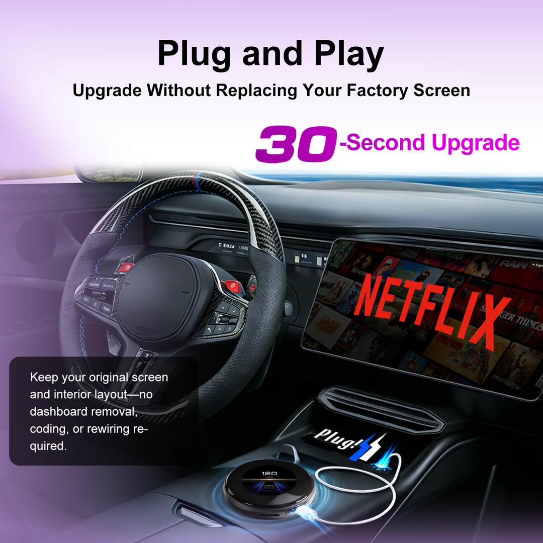 CarPlay Magic AI Box with 3.2” Touchscreen for BMW Mercedes Audi Porsche | Android 14 Wireless CarPlay & Android Auto Adapter