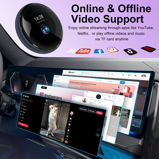 Kspiv 3.2 inch Touch Screen CarPlay Ai Box with Android 14 Qualcomm 6125, Wireless CarPlay Android Auto Adapter with YouTube Disney+ Apps, Support Video Output 4G SIM & Dual WiFi OTA Update,Plug&Play