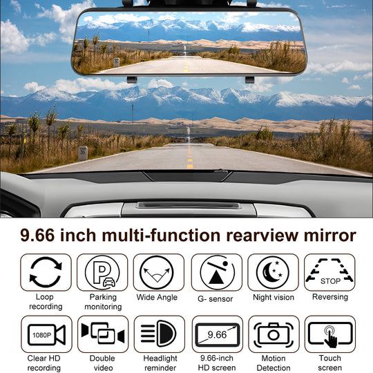 9.66 Inch Touch Screen Dual Lens Car DVR Dash Cam IPS Streaming Smart GPS Streaming Rearview Mirror for Safe Driving