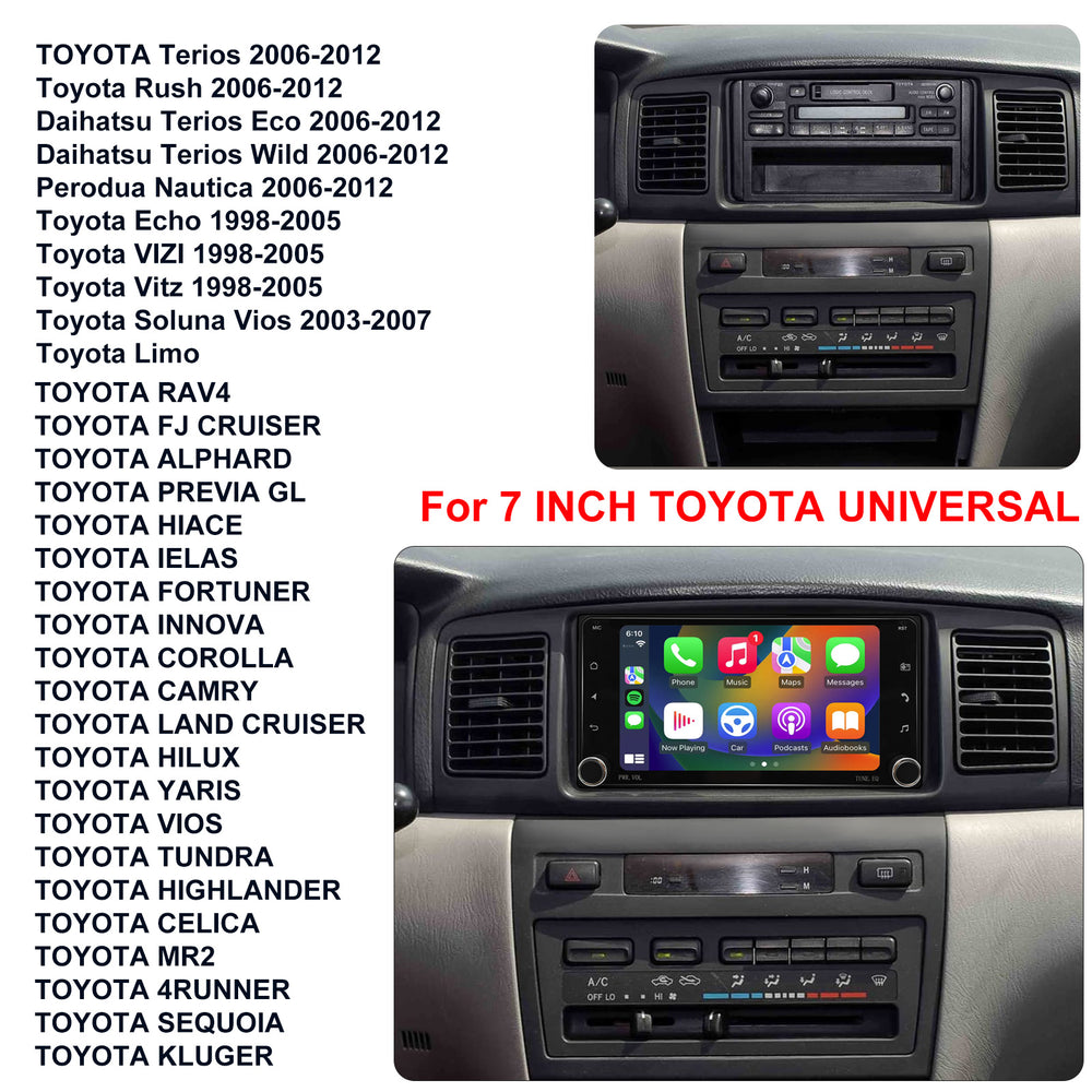 7 Inch Touch Screen for for Toyota Universal Radio, Android Car Stereo with Carplay Android Auto in Dash GPS Navigation Bluetooth WIFI FM Steering Wheel Controls