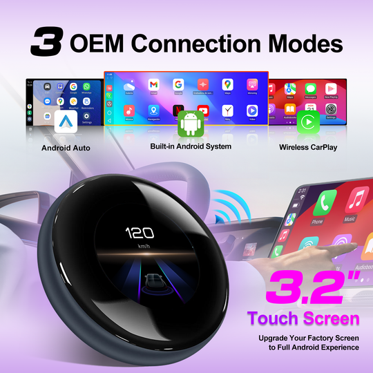 CarPlay Magic AI Box with 3.2” Touchscreen for BMW Mercedes Audi Porsche | Android 14 Wireless CarPlay & Android Auto Adapter