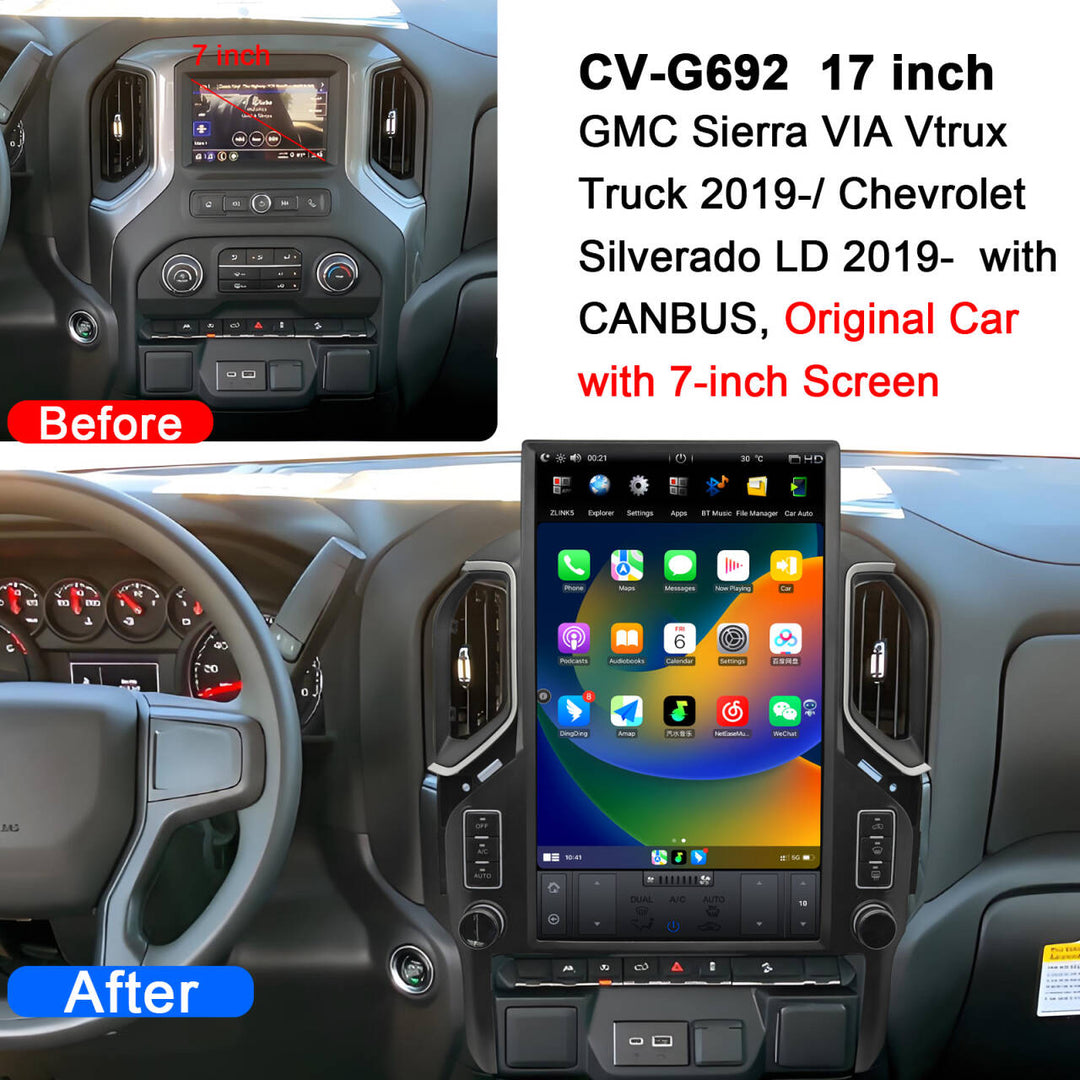 17" | GMC Sierra Chevrolet Silverado | 2019-2023 | Android 13 | Tesla Screen Car Radio