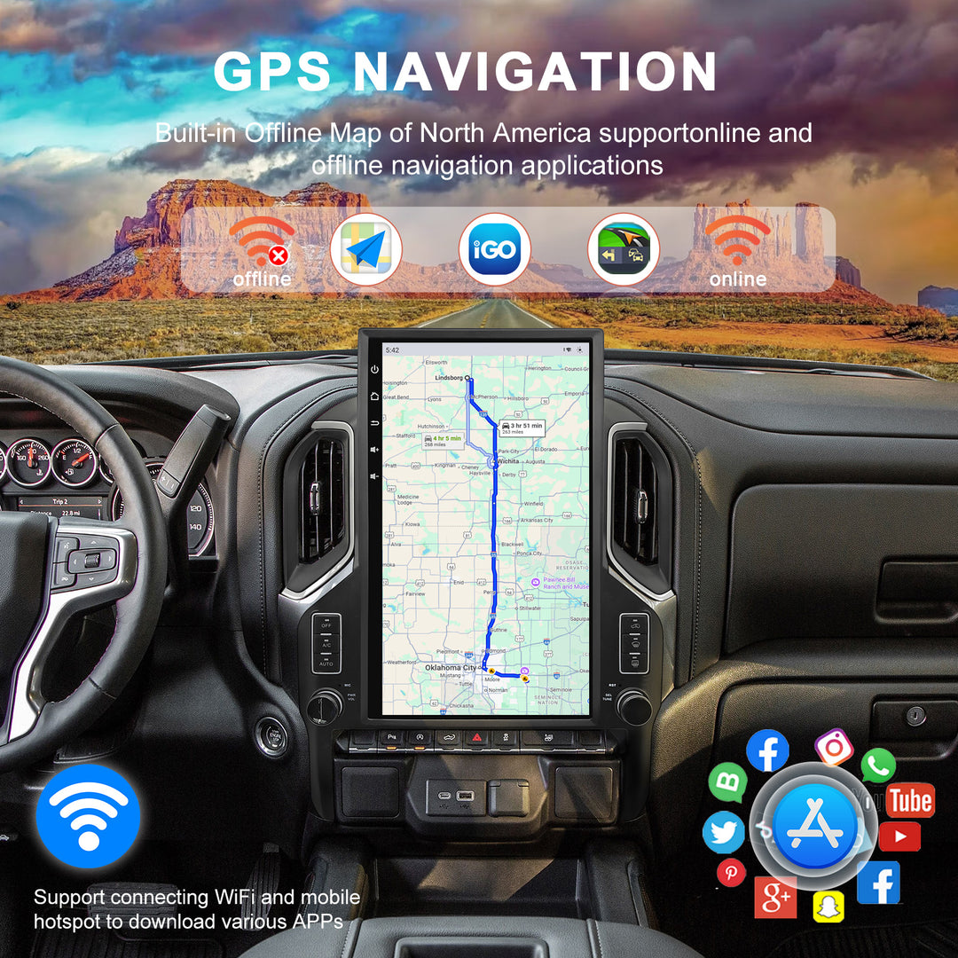 17" | GMC Sierra Chevrolet Silverado | 2019-2023 | Android 13 | Tesla Screen Car Radio