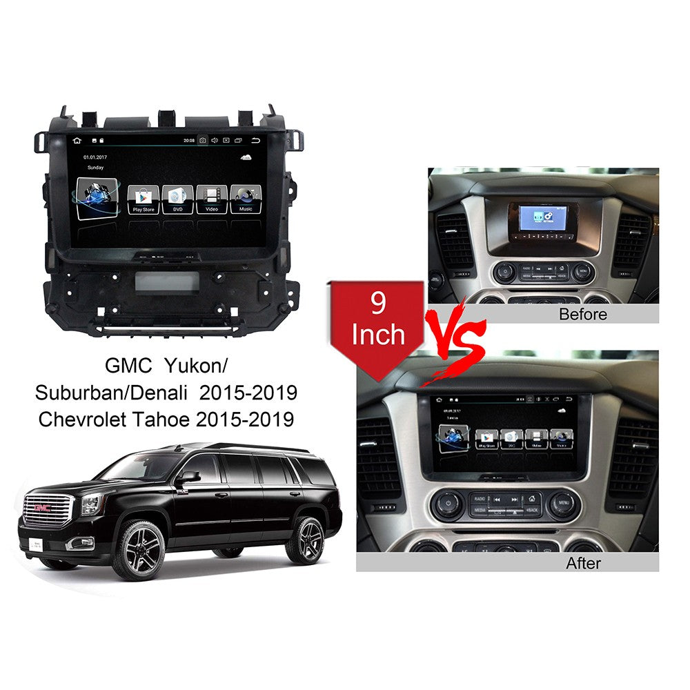 9" Android 13 Car Radio for GMC Yukon Chevrolet Tahoe Suburban 2014- GPS in Dash Navigation  Carplay 360 Panoramic View