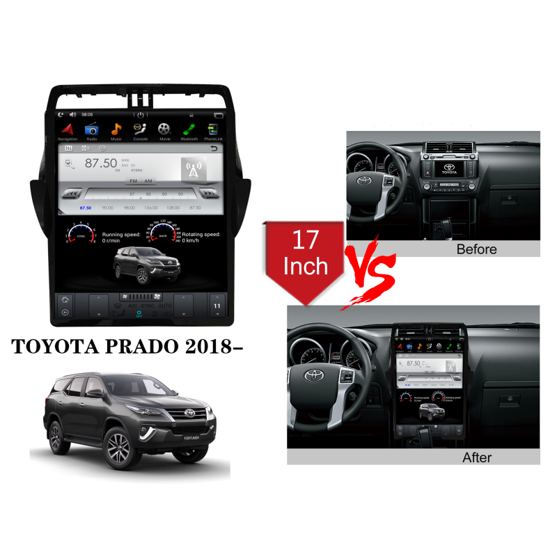 KSPIV Android 17 Inch Tesla Style Vertical Big Screen Car Radio For TOYOTA PRADO 2018- GPS Navigation Head Unit with Bluetooth, WIFI, Mirror Link