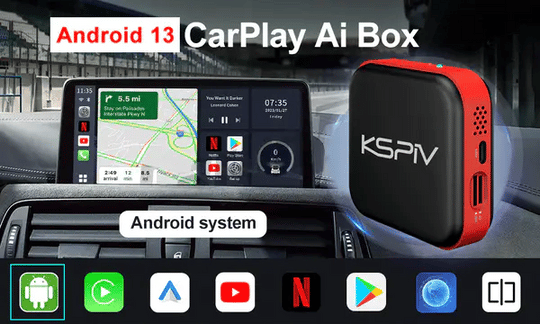 KSPIV Android Multimedia Video Magic Box AI Box with Netflix YouTube Disney Android Auto Wireless Adapter for Factory Wired CarPlay