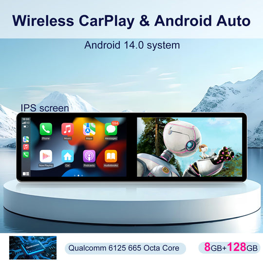 23.6/21.6 Inch Portable Dual Screen Android Car Radio GPS Navigation & Carplay Stereo System with DSP Function
