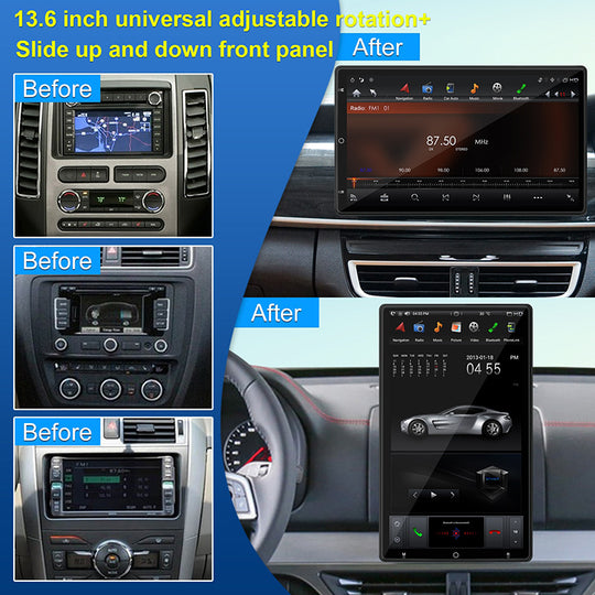 KSPIV Manual Rotation 13.6 Inch Universal Double Din Car Stereo Carplay Android Auto with Adjustable Front Panel Support Voice Control DSP AHD Radio