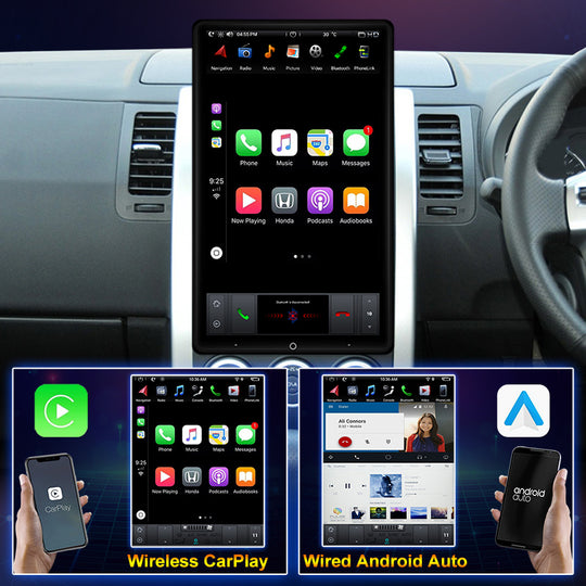 KSPIV Manual Rotation 13.6 Inch Universal Double Din Car Stereo Carplay Android Auto with Adjustable Front Panel Support Voice Control DSP AHD Radio
