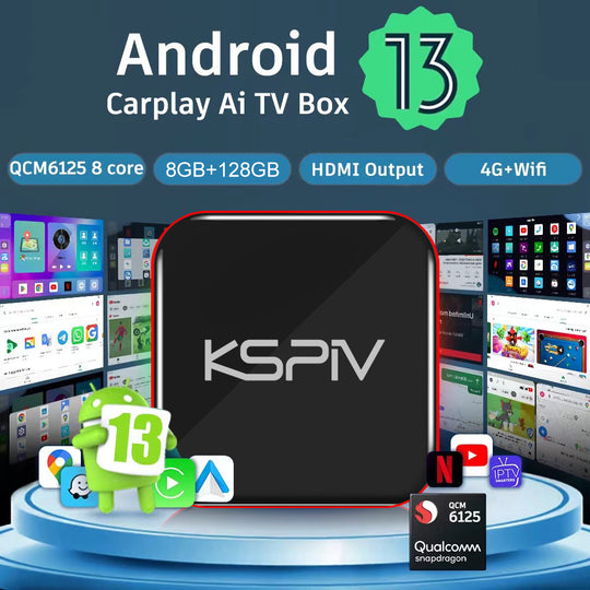 KSPIV Android Multimedia Video Magic Box AI Box with Netflix YouTube Disney Android Auto Wireless Adapter for Factory Wired CarPlay